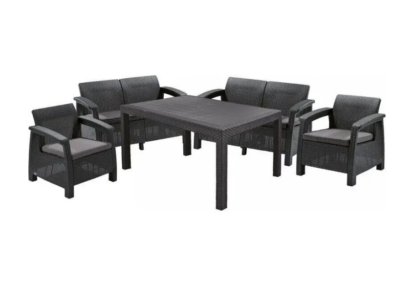 Комплект пластикових садових меблів зі штучного ротанга Keter Corfu Fiesta Set 223216 графіт/сірий, фото 1