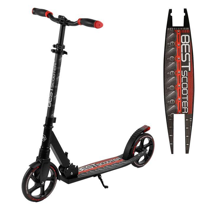 Самокат двоколісний складаний Best Scooter 41775, гальмо зі світлом, чорно-червоний
