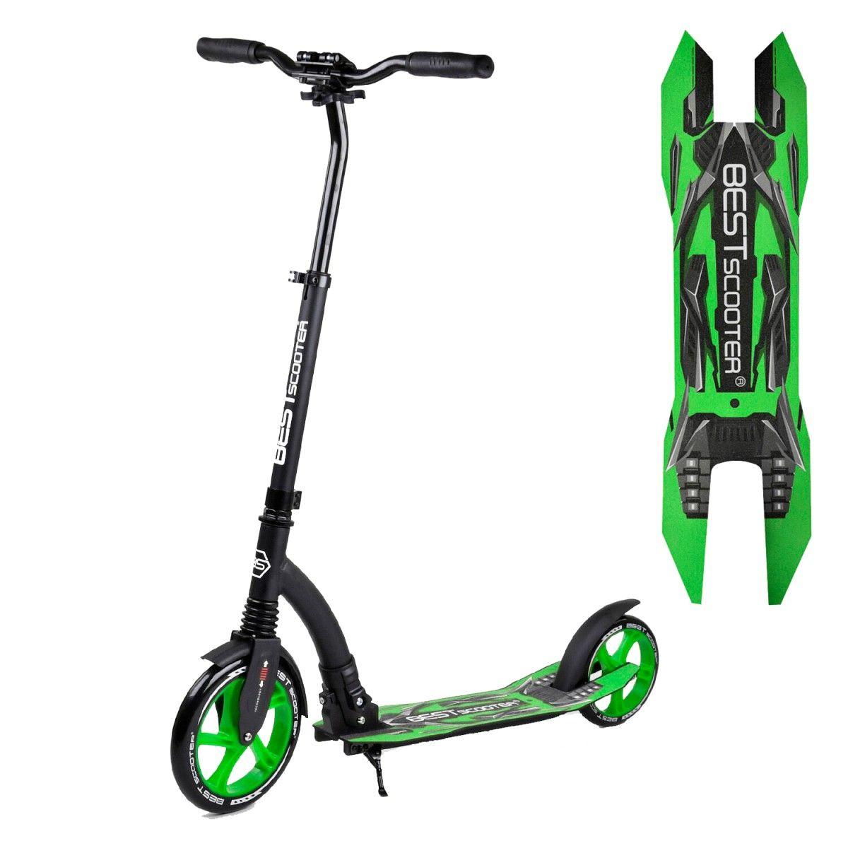 Самокат двоколісний складаний Best Scooter 52266 Чорний із зеленим