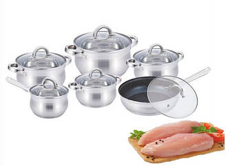 Набір каструль 2.1л, 2.9л, 3.9л, 6.5л із нержавіючої сталі Benson BN-212 (12 предметів)