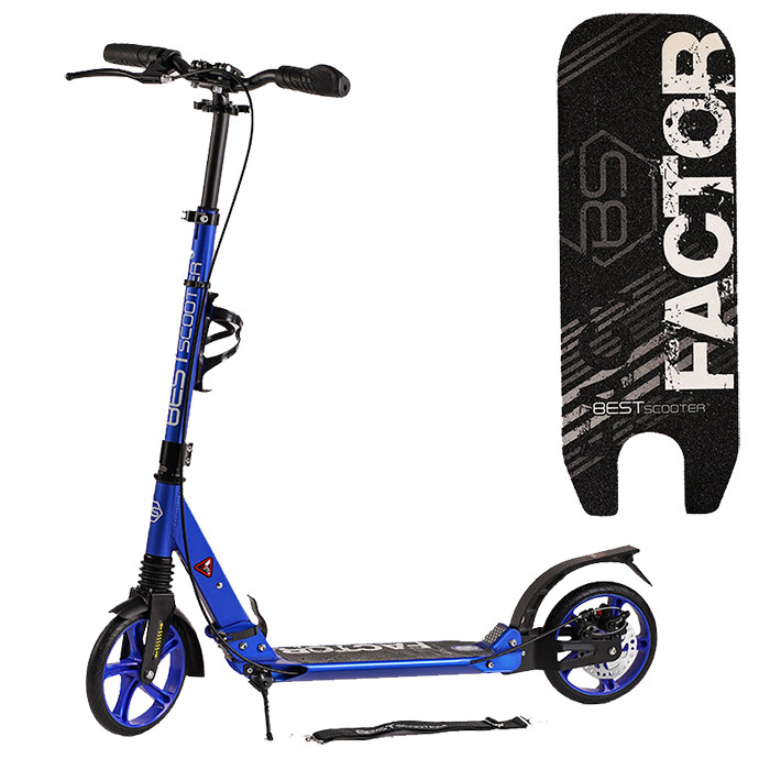 Самокат двоколісний складаний Best Scooter Factor BS-72725, дискове гальмо, амортизатори, Синій