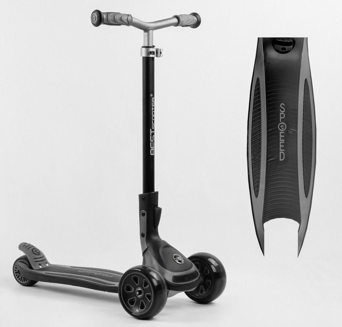 Самокат триколісний Best Scooter G-19003 MAXI, сірий, складана конструкція, передні колеса 135 мм, задні 80 мм, колеса, що, фото 1