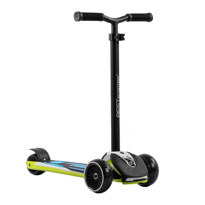 Самокат триколісний Best Scooter HW-00425 MAXI, алюмінієве кермо, що знімається, колеса PU зі світлом, Чорно-салатовий.
