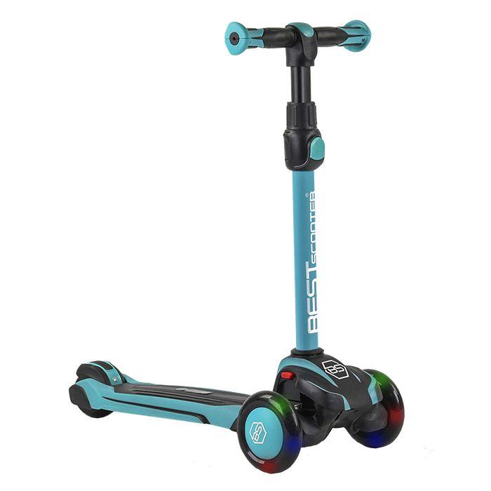 Самокат триколісний Best Scooter MX-60806 MAXI, алюмінієве кермо, колеса PU зі світлом, Чорно-блакитний