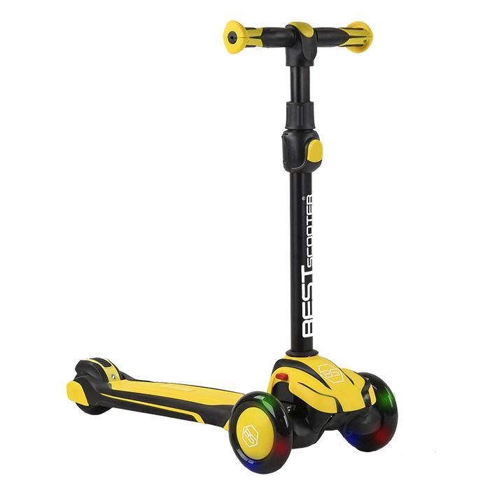 Самокат триколісний Best Scooter MX-80204 MAXI, алюмінієве кермо, колеса PU зі світлом, Чорно-жовтий
