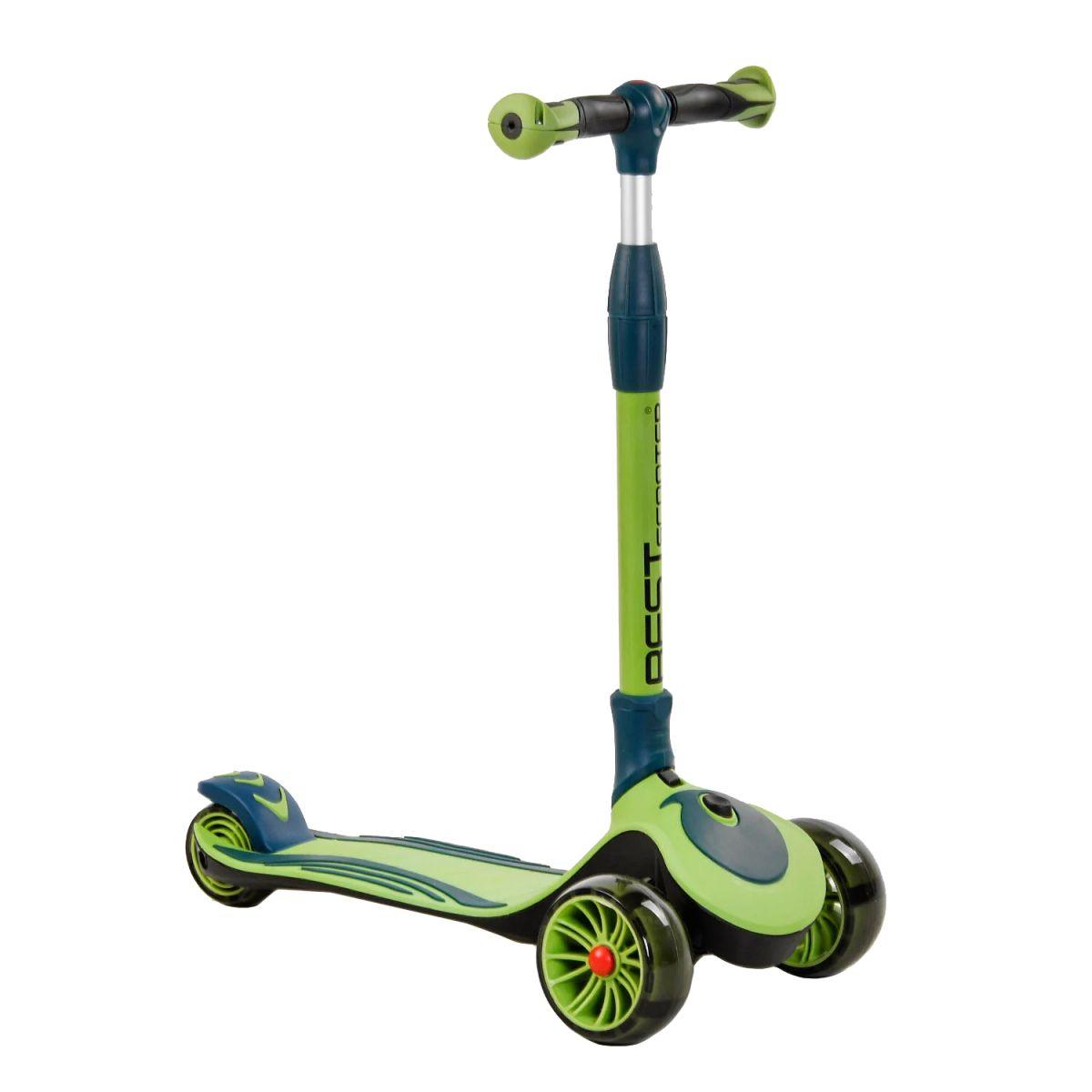 Самокат триколісний Best Scooter С-04909, складне алюмінієве кермо, колеса PU зі світлом, Салатовий