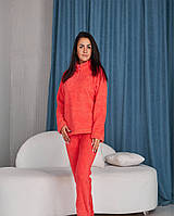Красивая махровая пижама для дома и сна, Женский махровый костюм с брюками и кофтой 48