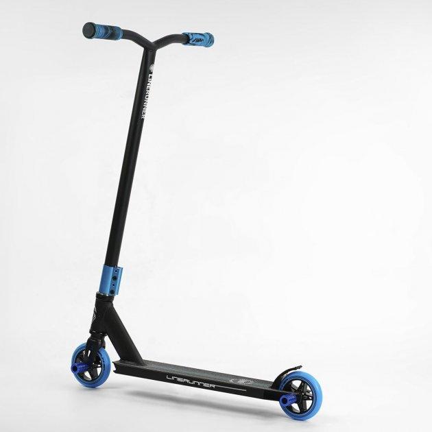 Самокат трюковий Best Scooter LineRunner LR-82063 HIC-система, пеги, алюмінієві диски та дека, Чорний з синім