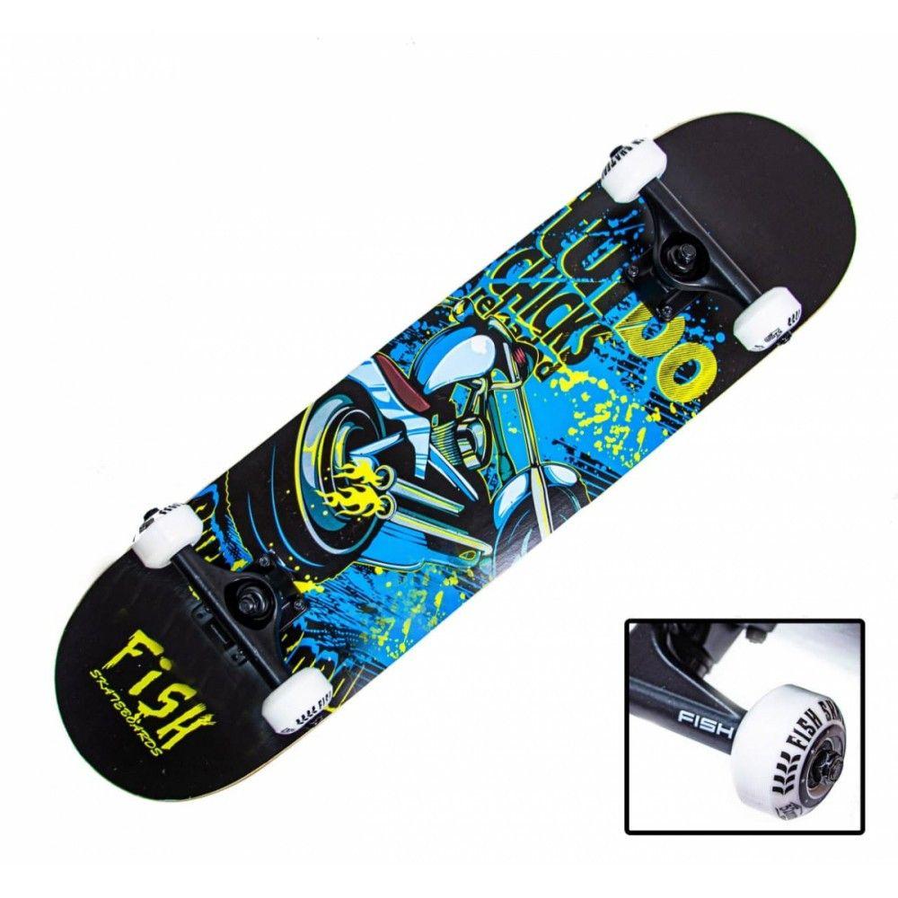 Скейтборд дерев'яний Fish Skateboard Turbo з малюнком, з посиленою підвіскою, фото 1