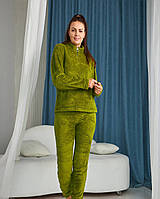 Женский махровая пижама зеленого цвета, Домашний мягкий костюм из велсофта 54