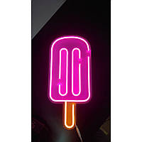 Неоновая вывеска "Мороженое на палочке" (230х500 мм)