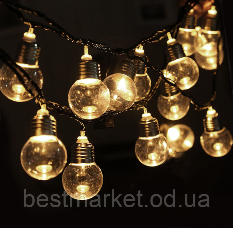 Гірлянда Нитка 20 Прозорих Ламп у стилі Ретро 3м Теплий Білий (NR-06)