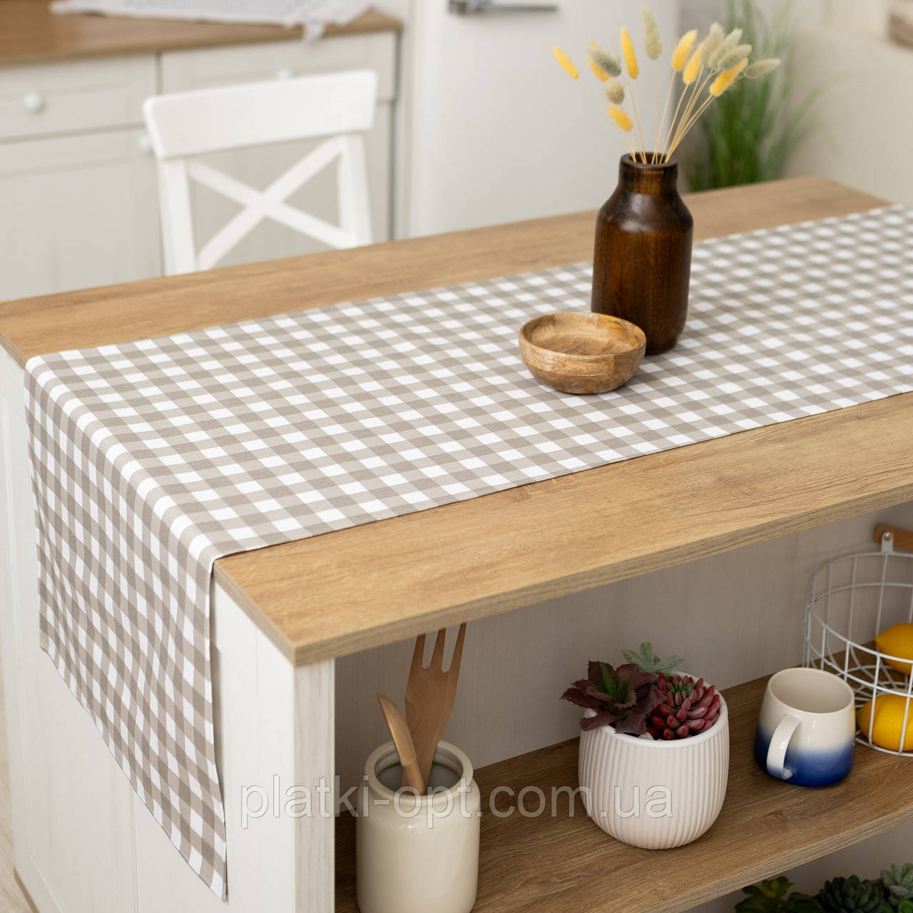 Скатертина-доріжка (раннер) "Клітинка бежевий" 180х47см