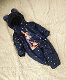 Зимовий комбінезон для малюків 68-80 розмір, синій принт Зайчик у шарфику, фото 2