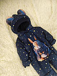 Зимовий комбінезон для малюків 68-80 розмір, синій принт Зайчик у шарфику, фото 3