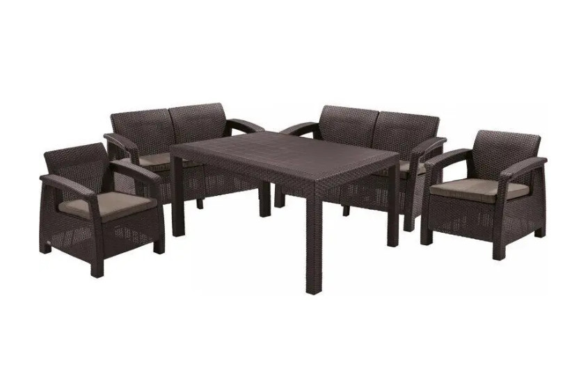 Комплект пластикових садових меблів зі штучного ротанга Keter Corfu Fiesta Set 223230 коричневий