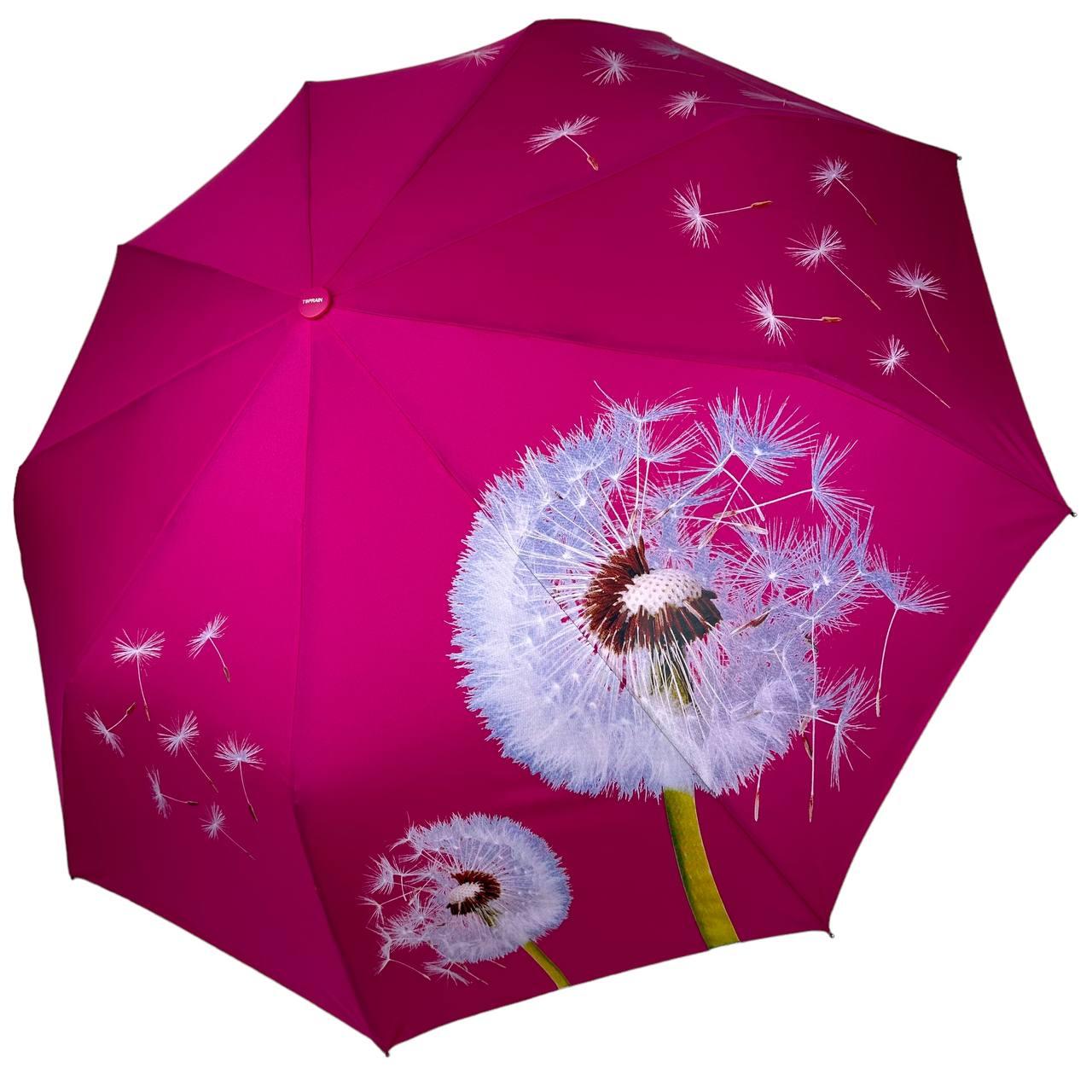 Яскрава жіноча парасоля напівавтомат з принтом кульбаби на 9 шпиць від Toprain, рожевий М0629-9
