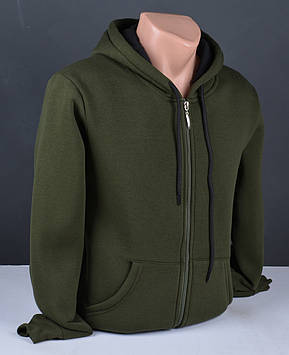 Чоловічий батник на блискавці з начосом великого розміру | Толстовка чоловіча на флісі хакі Туреччина 6121 Б