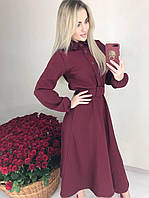 Жіноча сукня-міді приталеного силуету з поясом: 42-44, 46-48, 50-52. Колір: бежевий, чорний, бордо.