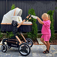 Коляска-трансформер 3 в 1 Ninos Bono (Нінос Боно) White Black + автокрісло (чорний колір))