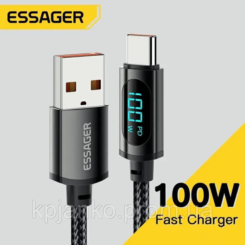 Кабель Essager USB - Type-C 100W зі світлодіодним індикатором, кабель Essager  для заряджання телефону