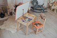 Стіл та стілець дитячий. Для навчання, малювання, гри. Стіл з ящиком і стільчик. Дитячий дерев'яний столик та стілець, фото 5