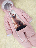 Зимовий комбінезон для малюків 68-80 розмір, рожевий принт Лисичка, фото 3