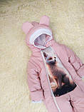 Зимовий комбінезон для малюків 68-80 розмір, рожевий принт Лисичка, фото 2