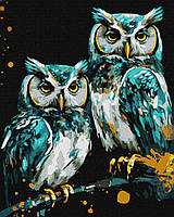 Картина по номерам Мудрые совушки с красками металлик 40x50 Идейка (KHO6514)