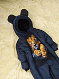 Зимовий комбінезон для малюків 68-80 розмір, синій принт Лев, фото 3