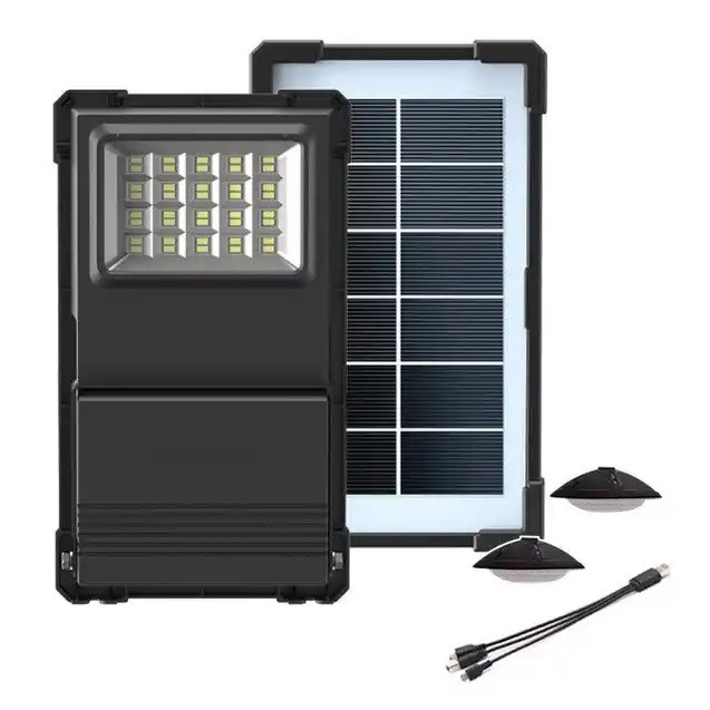 Портативна система освітлення GDTimes GD-07a 2 LED лампи + сонячна панель з прожектором 3000 mAh, фото 1