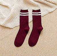Женские носки рубчик с двумя полосками вишневые 9688 One Size