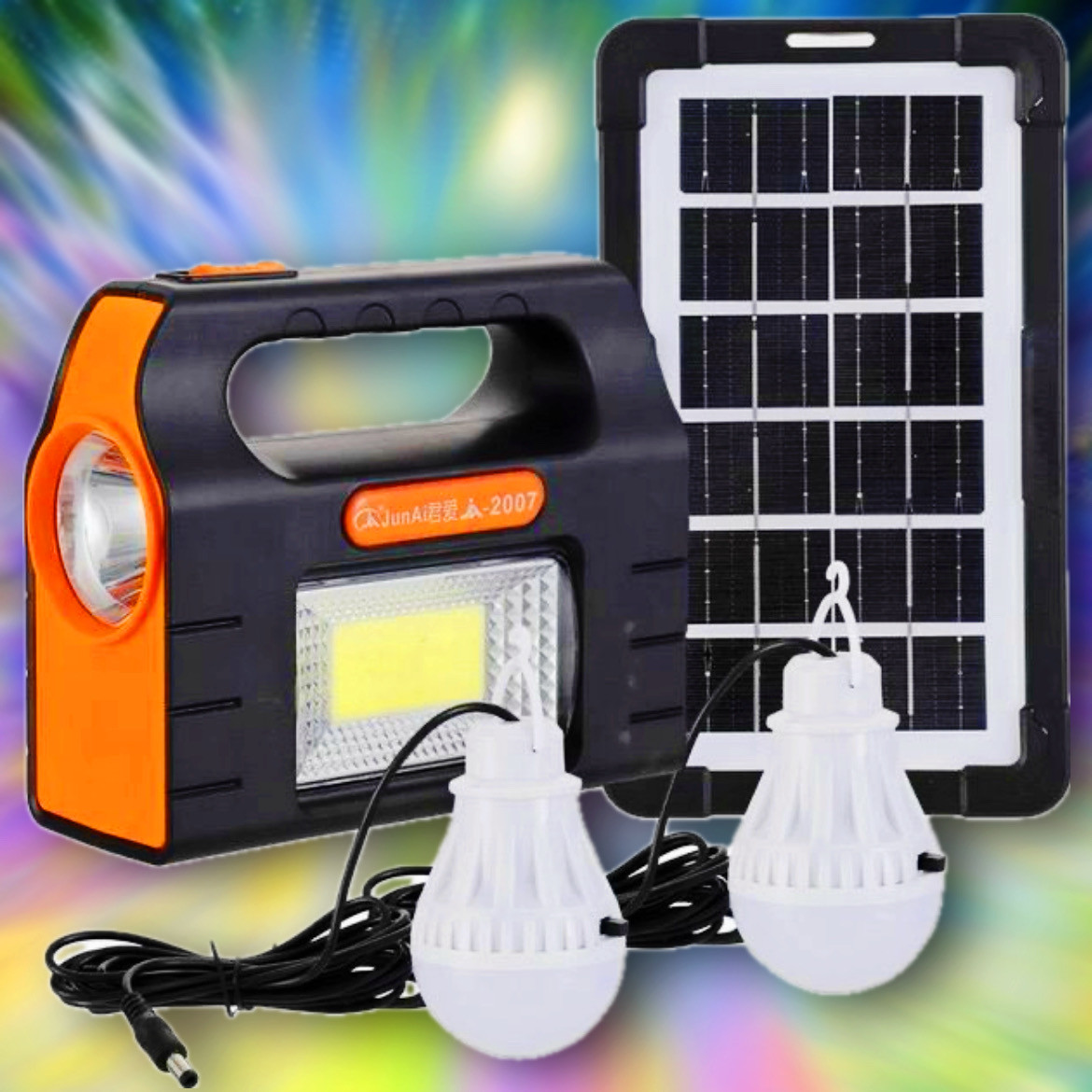 Зарядна станція + LED-ліхтар на сонячних батареях Junai JA-2007 + 2 лампочки + Power Bank