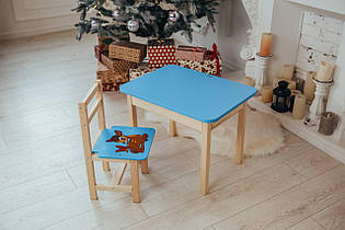 Столик дитячий прямокутний з ящиком та стільчиком Оленя 46х60х45 см Синій (5421-4023)