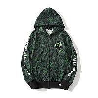 Худи чёрно-зелёная толстовка на молнии Bape x Razer кофта с капюшоном бейп мужская женская