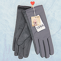 Перчатки женские сенсорные из искусственной замши с плащевкой с нашивкой осень-зима рS-M графитовый