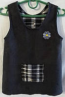 Теплый замшевый сарафан с кармашком черного и серого цвета для девочки на 1,5-2 года, рост 86-92 см Черный