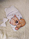 Зимовий комплект для новонароджених на виписку, білий принт Ведмедик, фото 3