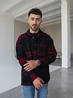 Мужская теплая рубашка в клетку (черно-красная) байковая уютная комфортная осенне-зимняя одежда А2408/13
