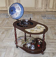 Напольный глобус-бар двухъярусный "Карта мира" деревянный со столиком и на колесиках Ø400 мм