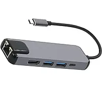 Многофункциональный USB Hub 5в1 2xUSB 3.0 Type-C HDMI LAN RJ45