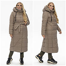 Стильне жіноче зимове пальто з капюшоном Агата бежевий, розміри 46-58