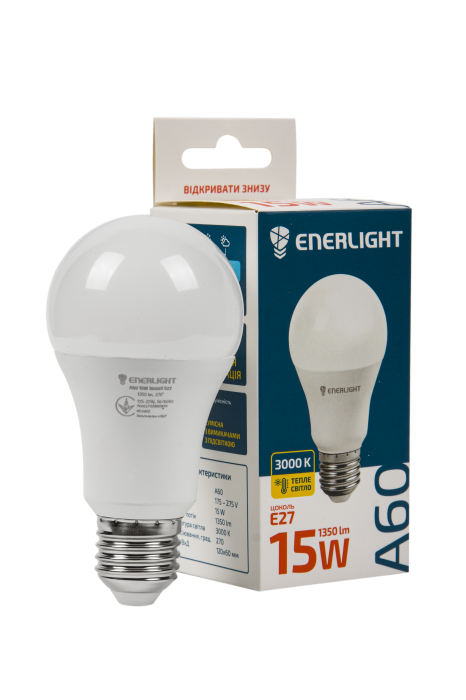 Лампа світлодіодна ENERLIGHT A60 15Вт 3000K E27, фото 1