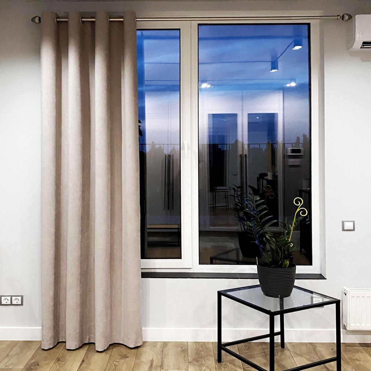 Штора на сірих люверсах 1 шт 140х250 см мікровелюр Беж-капучино, фото 1