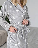 Теплий махровий халат (сірий з зірочками), фото 4