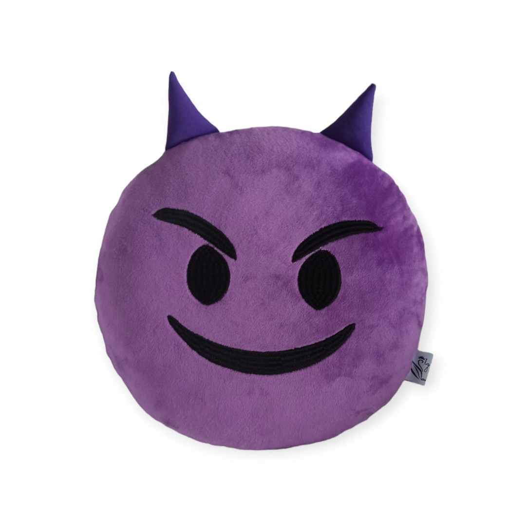 Подушка в подарунок декоративна м'яка іграшка смайл Чортик фіолетовий Emoji дитині дівчині хлопцю в машину