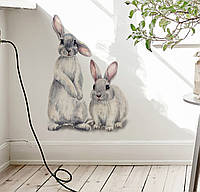 Наклейка декоративная виниловая на стену на шкаф на обои на мебель детская "Два зайца" 37,9*26,6 см