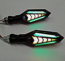 Динамічні повороти на мотоцикл Hongbo із зеленим габаритом, діодні (к-т 2 штуки)