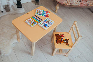 Столик дитячий прямокутний з ящиком та стільчиком Оленя 46х60х45 см Оранжевий (5441-4043)