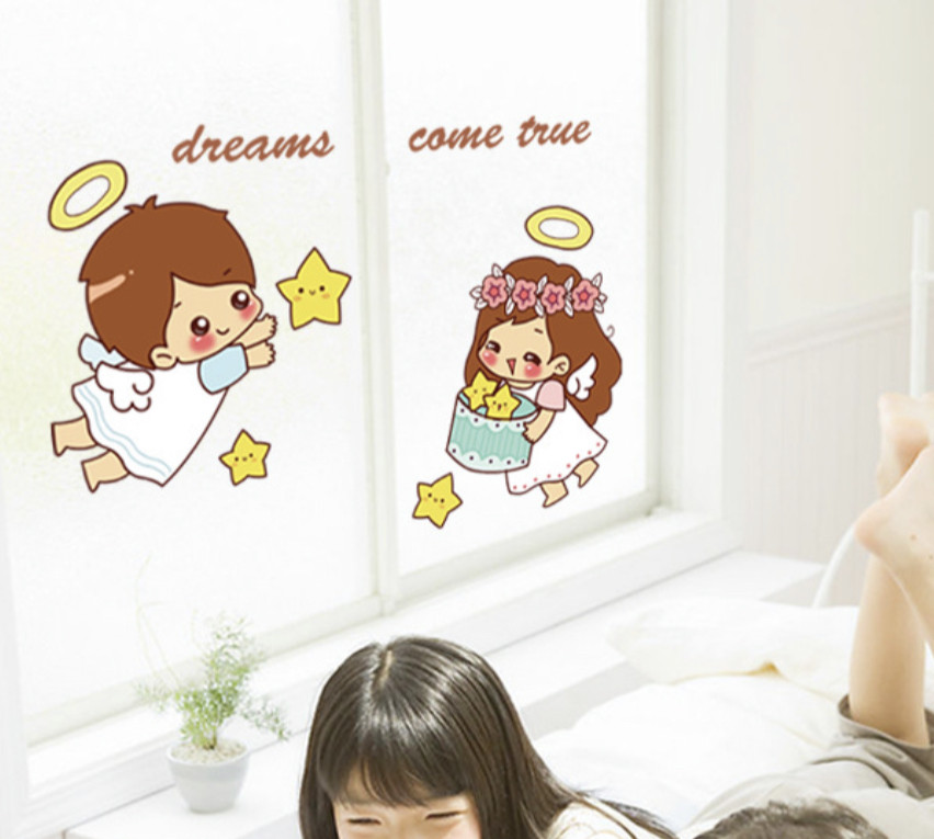 Наклейка декоративна вінілова на стіну на шпалери на меблях дитяча "Два ангела" 45*36 см